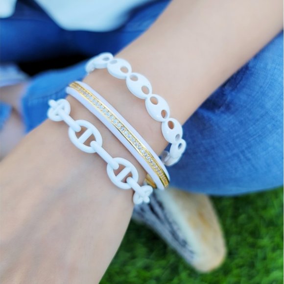 NEW Enamel Pink Mariner Chain Cuff Bracelet - Picture 8 of 11